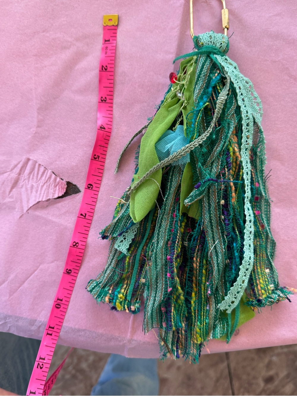 Boho Green Mixed-Fiber Tassel Keychain/Charm
